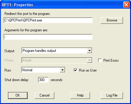 Configure the RPT1 port for QPCPrint