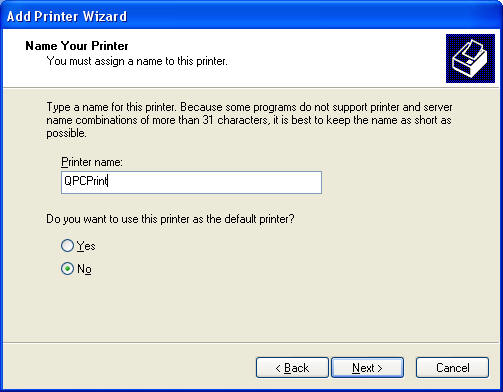 Set name for printer to QPCPrint